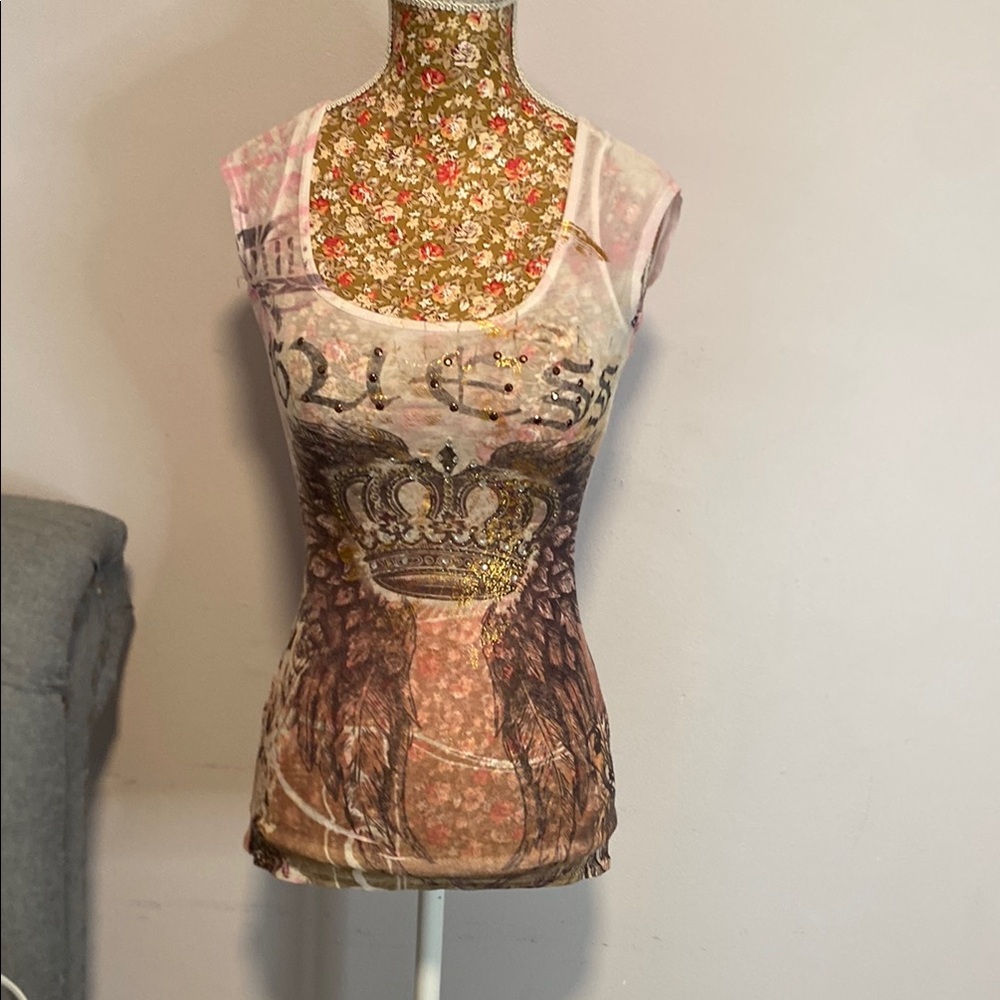 Guess Pink and Brown Graphic Tee